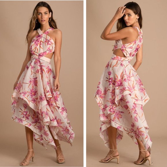 NEW Lulu's Only a Dream Peach Floral Print Cutout Handkerchief Maxi Dress - Picture 1 of 8